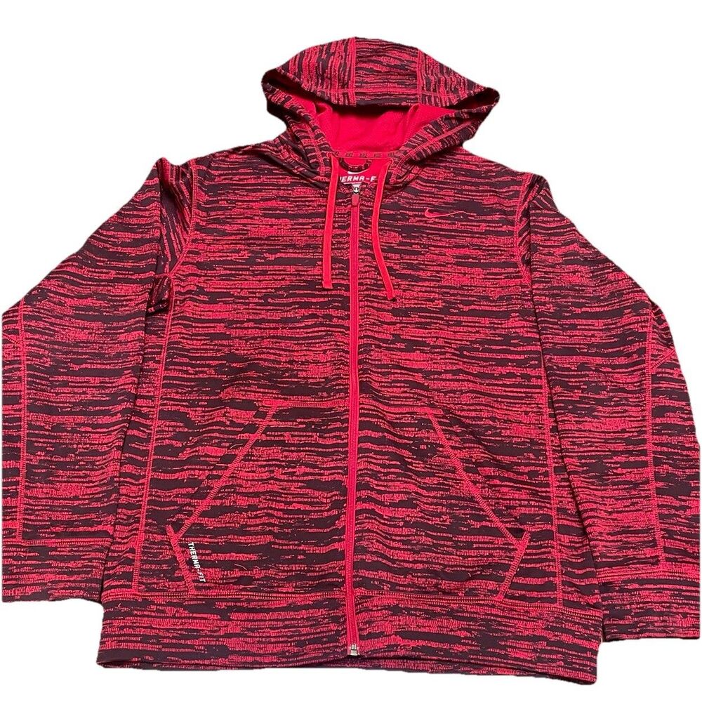 Nike Therma FIT Hoodie Mens M Red Black Space Dye Static Full Zip Sweatshirt
